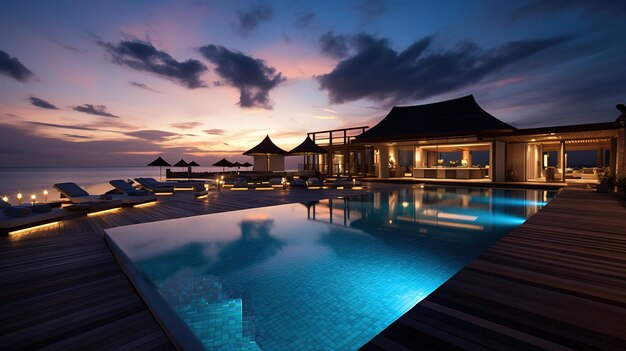 Foto la piscina alle maldive o nelle vicinanze al crepuscolo