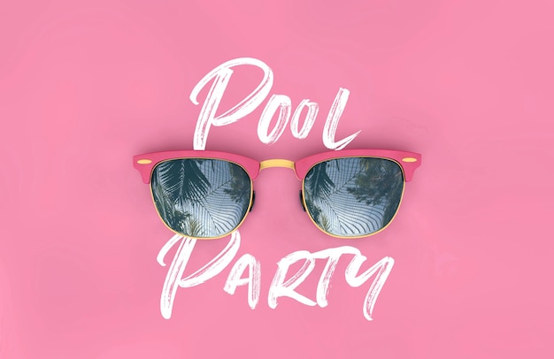 Pool party sunglasses with tropical palm tree reflections d rendering