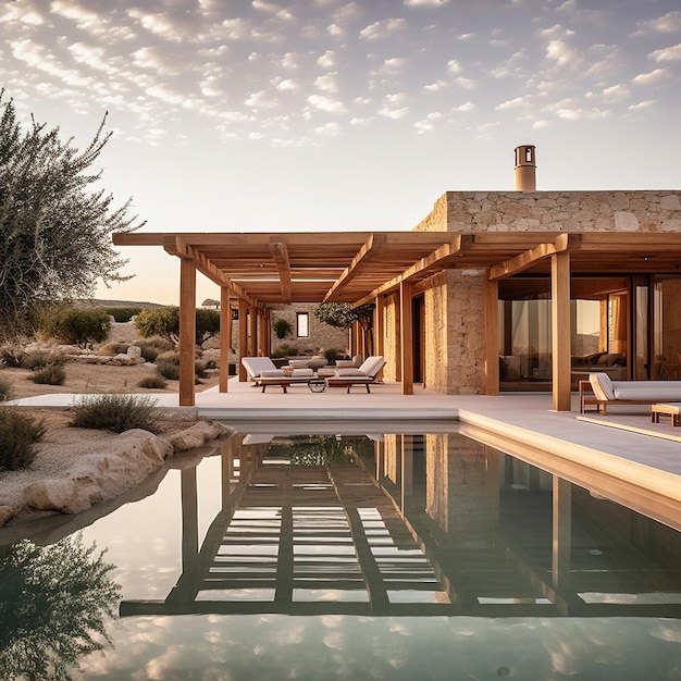 The pool and patio of the villa