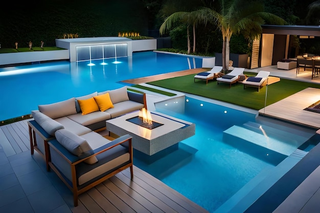 The pool and pool area of this home are designed by architect