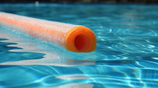 A pool stick in a swimming pool with the word pool on it