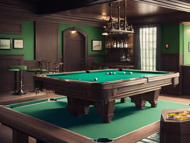 Pool table and bar room interior diorama