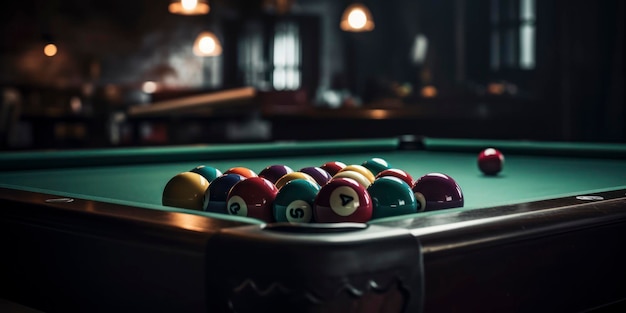 Pool table in dark room AI Generated