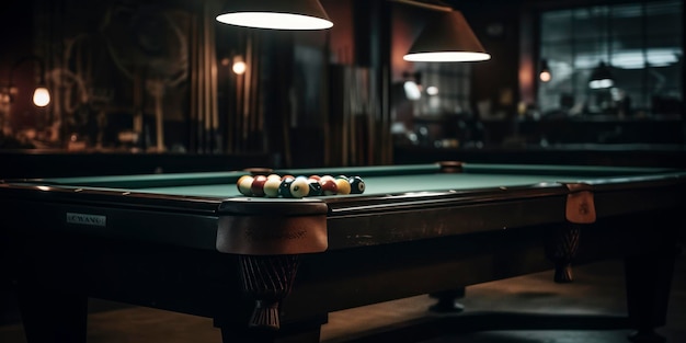 Pool table in dark room AI Generated