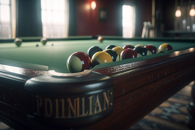 A pool table with the word pompeii on it