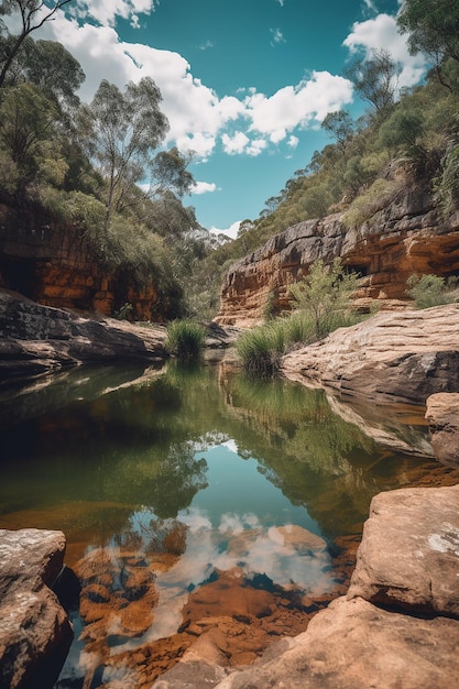 A pool of water in the blue mountains