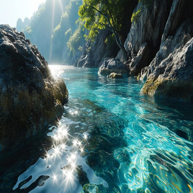 Photo a pool of water with a tree on the right side