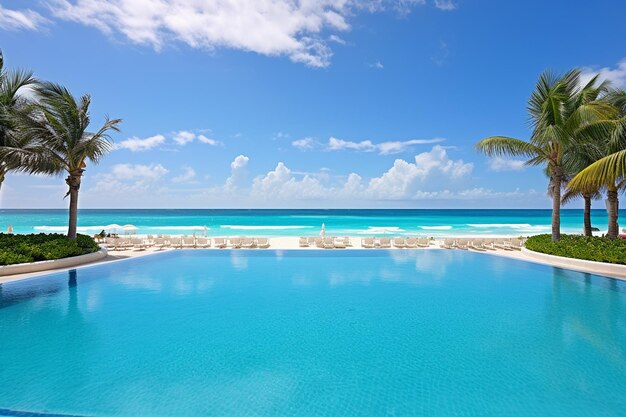 A pool with an adjacent sandy beach