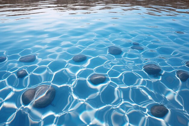 Foto una piscina con acqua blu e rocce sullo sfondo ai generativa