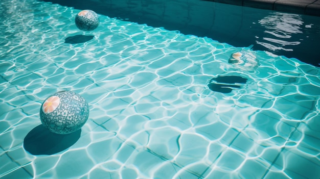 A pool with a blue water with a person swimming in it.