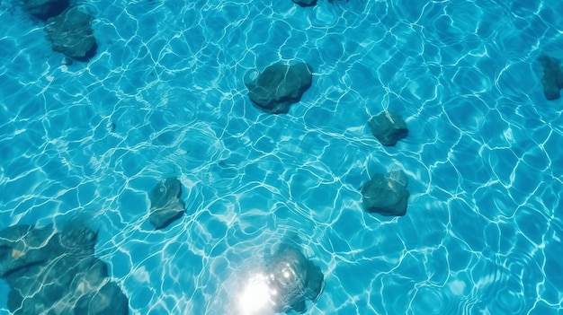 A pool with rocks in the water