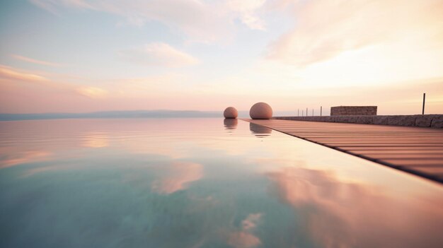 Photo a pool with a sunset sky in the background