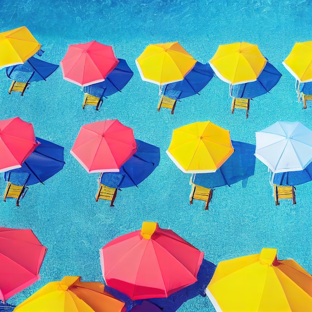 A pool with umbrellas and chairs that are next to each other.