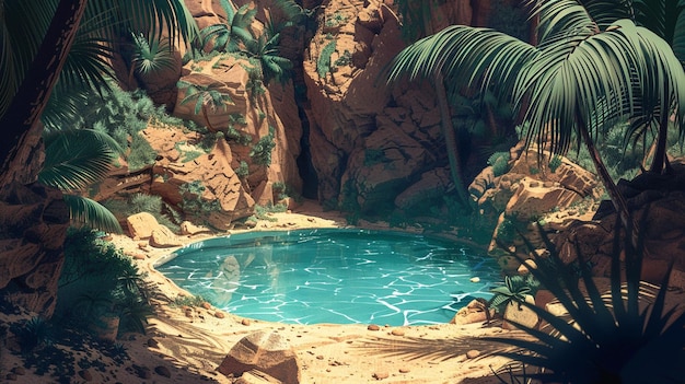 Photo a pool with water in it and a palm tree in the background