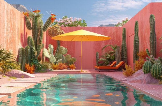 Pool With Yellow Umbrella