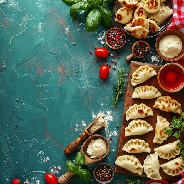 Poolse Pierogi Festival culinaire tafel met verschillende voedingsmiddelen
