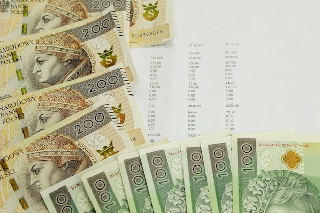 Foto poolse zloty in de vorm van bankbiljetten