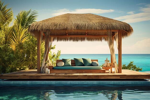 A poolside cabana with luxurious amenities