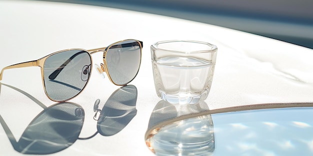 Photo poolside elegance with sunglasses and water