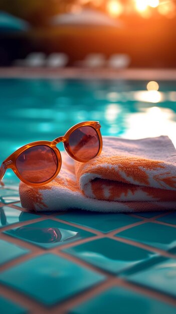Фото Спокойствие у бассейна солнцезащитные очки и полотенце захватывают суть лета вертикальные мобильные обои