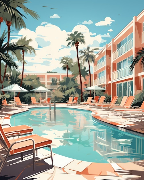 The poolside surface is empty with a hotel swimming pool background illustration generative ai