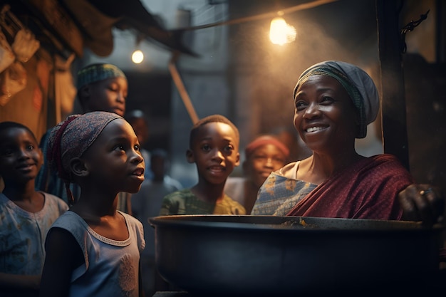 Poor African children waiting for food in the rain 1