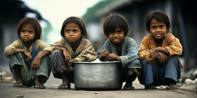 Foto bambini poveri affamati che chiedono cibo