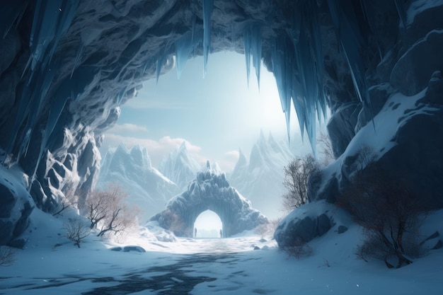 Poort in winterlandschap Genereer Ai