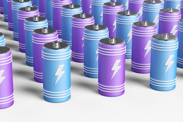 Photo pop art batteries on a white background. 3d render illustration.