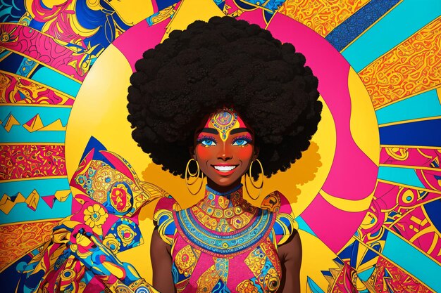 Foto pop art di una donna di colore con i capelli afro