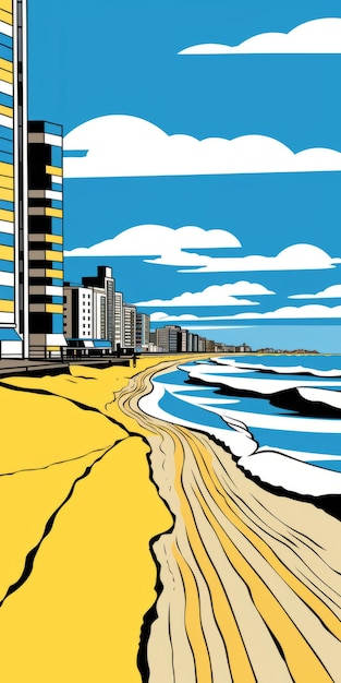 Photo pop art cartoon illustration of virginia beach with highcontrast shading