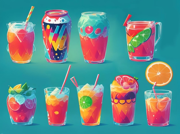 поп-арт комиксы мультфильмы летние напитки элементы