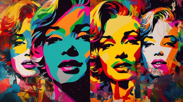 Pop art composition featuring a collage of famous pop culture icons