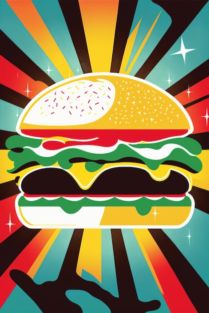 Photo pop art deco burger. burger poster. ai generation