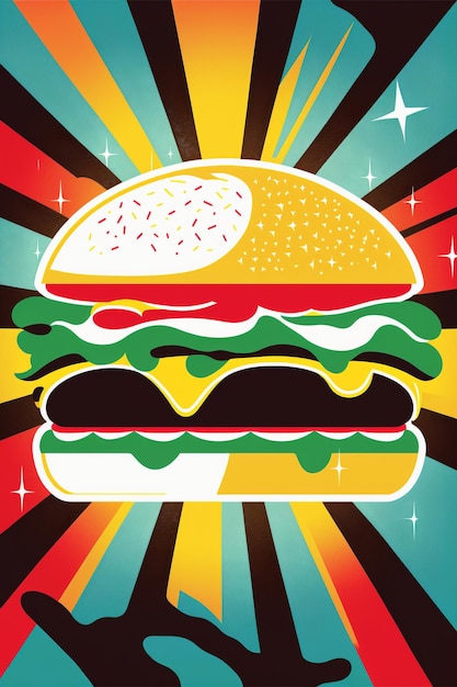 Pop-art decoburger. Hamburger affiche. AI-generatie