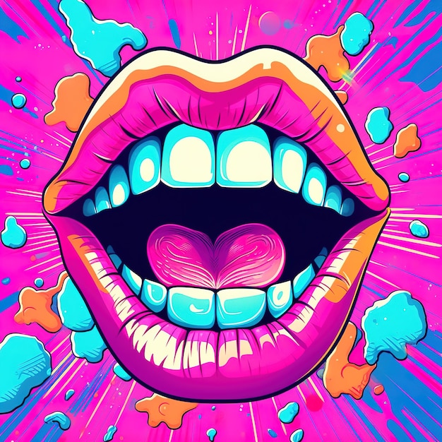 Pop art girl mouth illustration