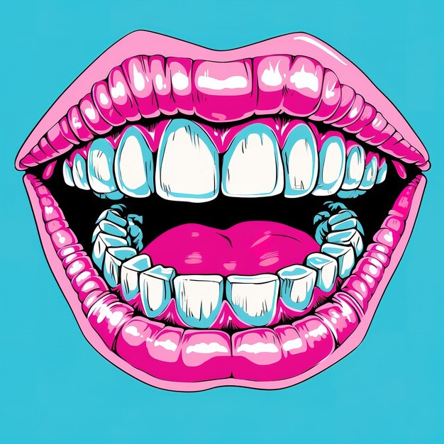 Photo pop art girl mouth illustration