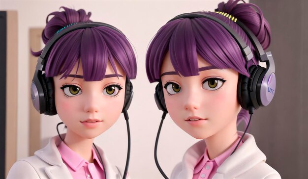 Pop art girl with headphones Set of avatars Generative AI