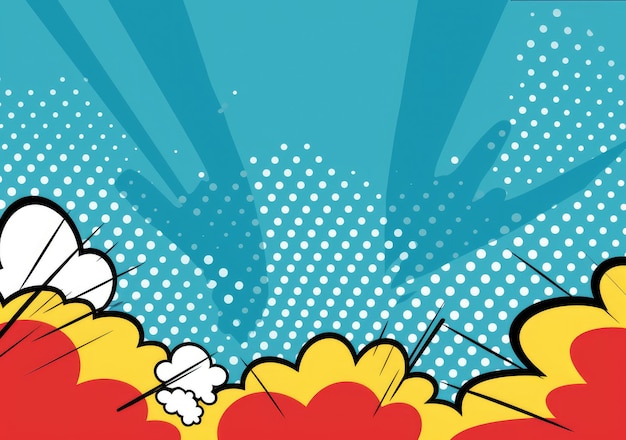 Photo pop art halftone background comic starburst pattern blue banner with star speech bubble