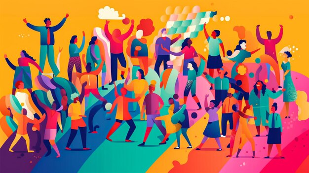 Photo pop art illustration banner texture or background depicting the pride day and the lgbt community with diverse people
