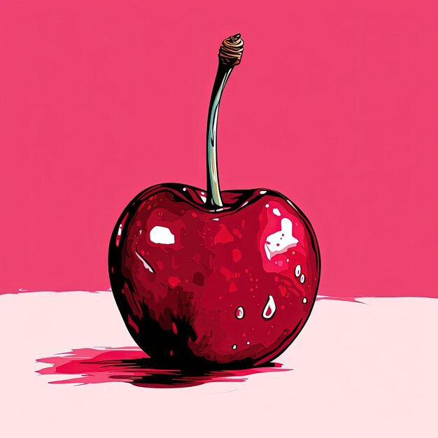 Photo pop art illustration of a red cherry on a background in the style of teethcore