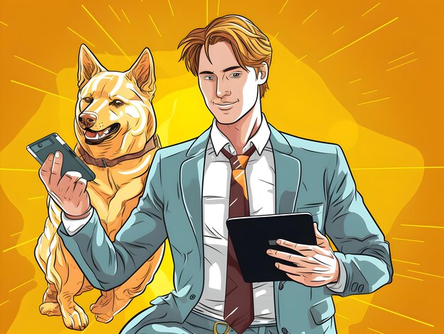 pop_art_illustrations_of_tech_person_holding_a_dog
