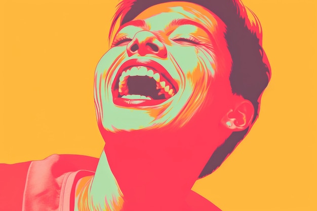 A pop art image of a woman laughing