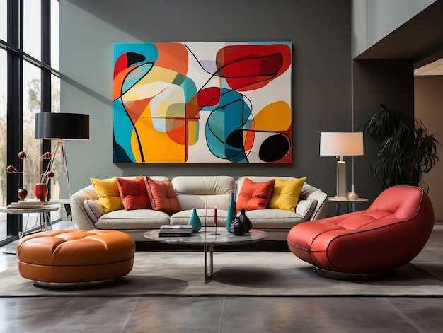Pop art interior design of modern living room