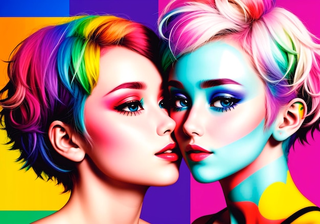 Pop art lesbian girls loving each other the concept of lgbt generative ai