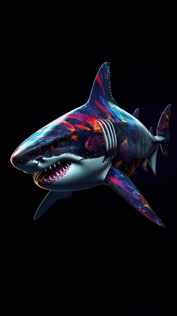 Photo pop art shark on dark background generative ai