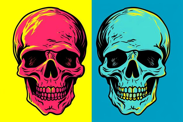 A pop art a skulls design bundle dtg cartoon style death head skeleton skull human generative ai