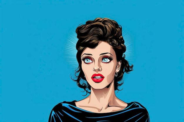 pop art stijl illustratie een aantrekkelijke jonge vrouw met haar lippen gescheiden