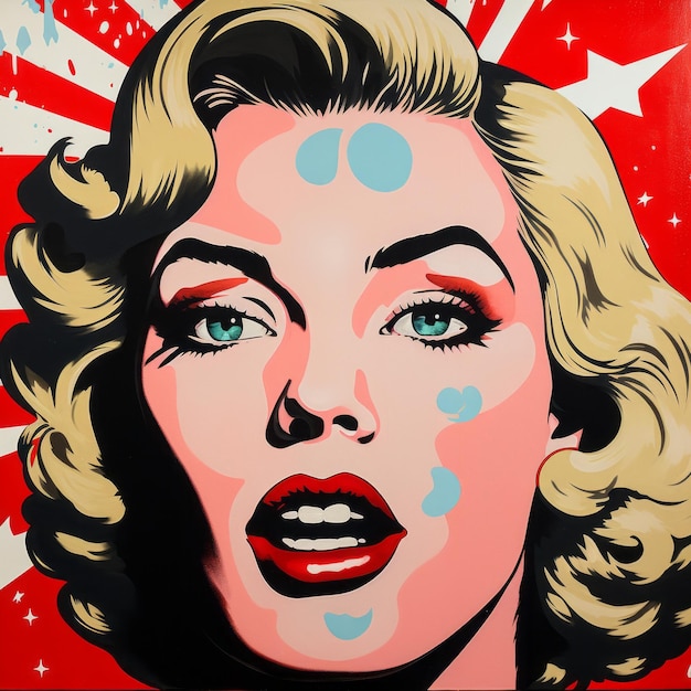 Pop-art stijl schilderij van Marilyn Monroe op rode achtergrond