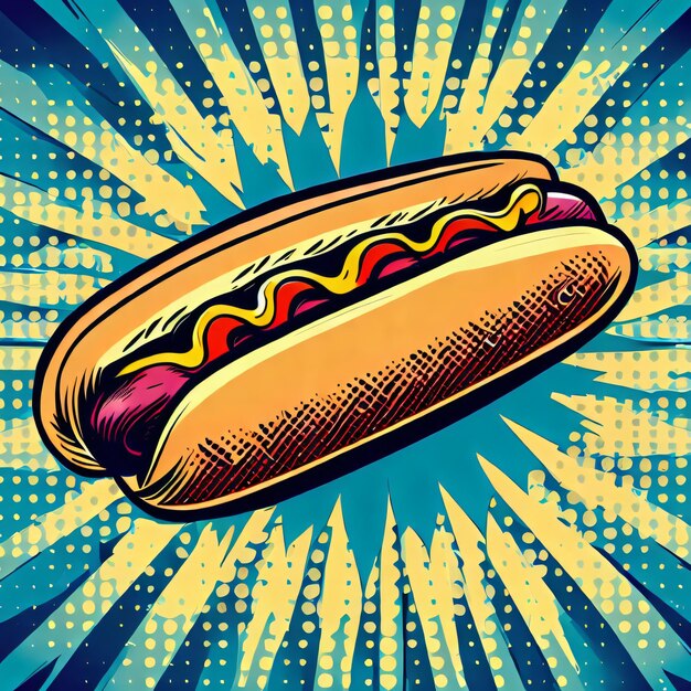 Photo pop art style of a hotdog